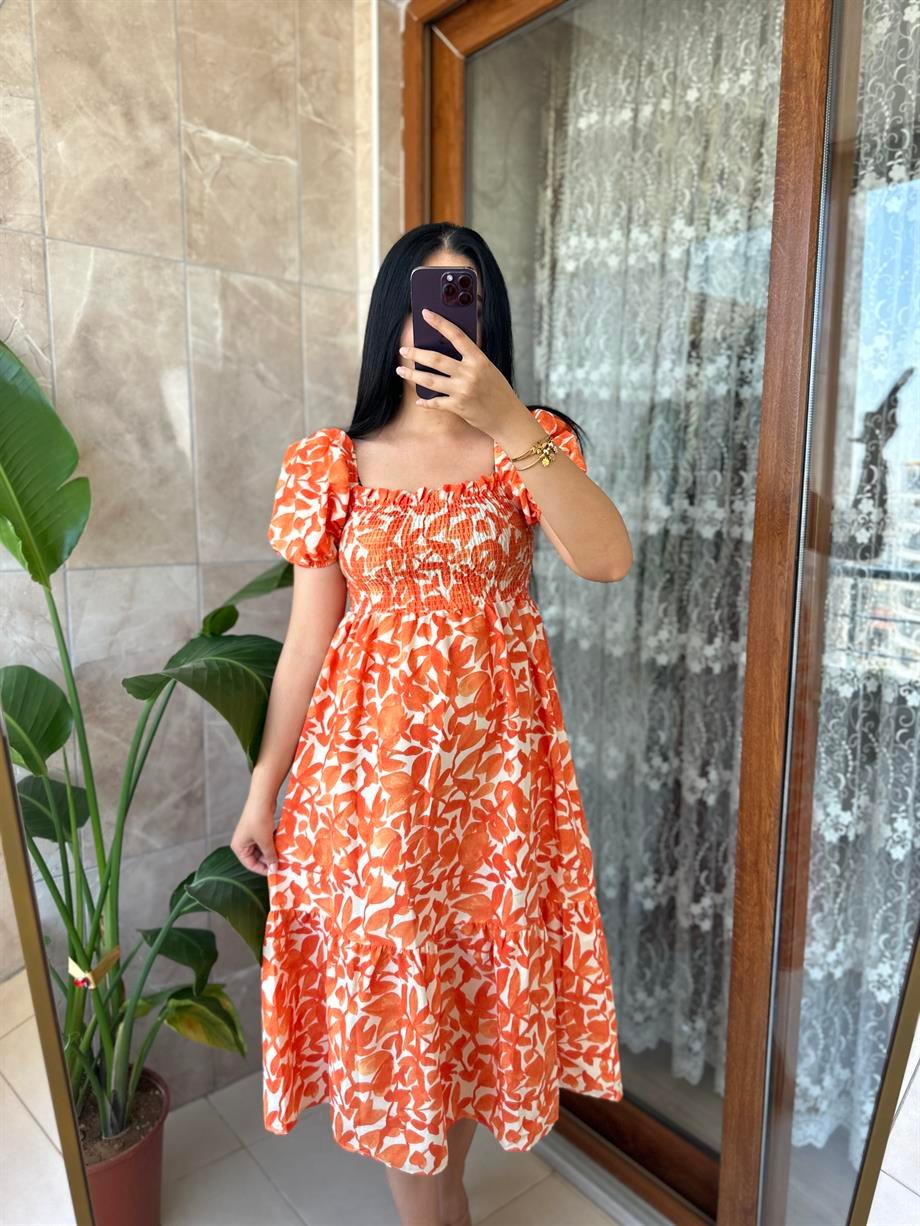 Turuncu poplin elbise