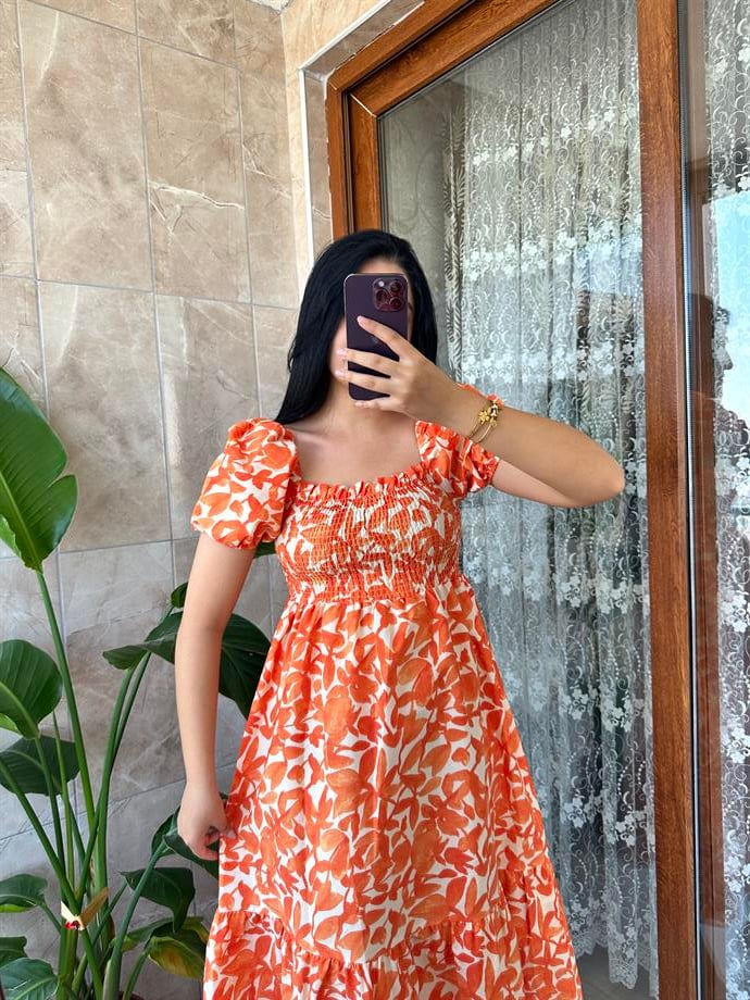 Turuncu poplin elbise