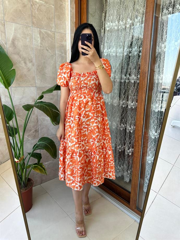 Turuncu poplin elbise