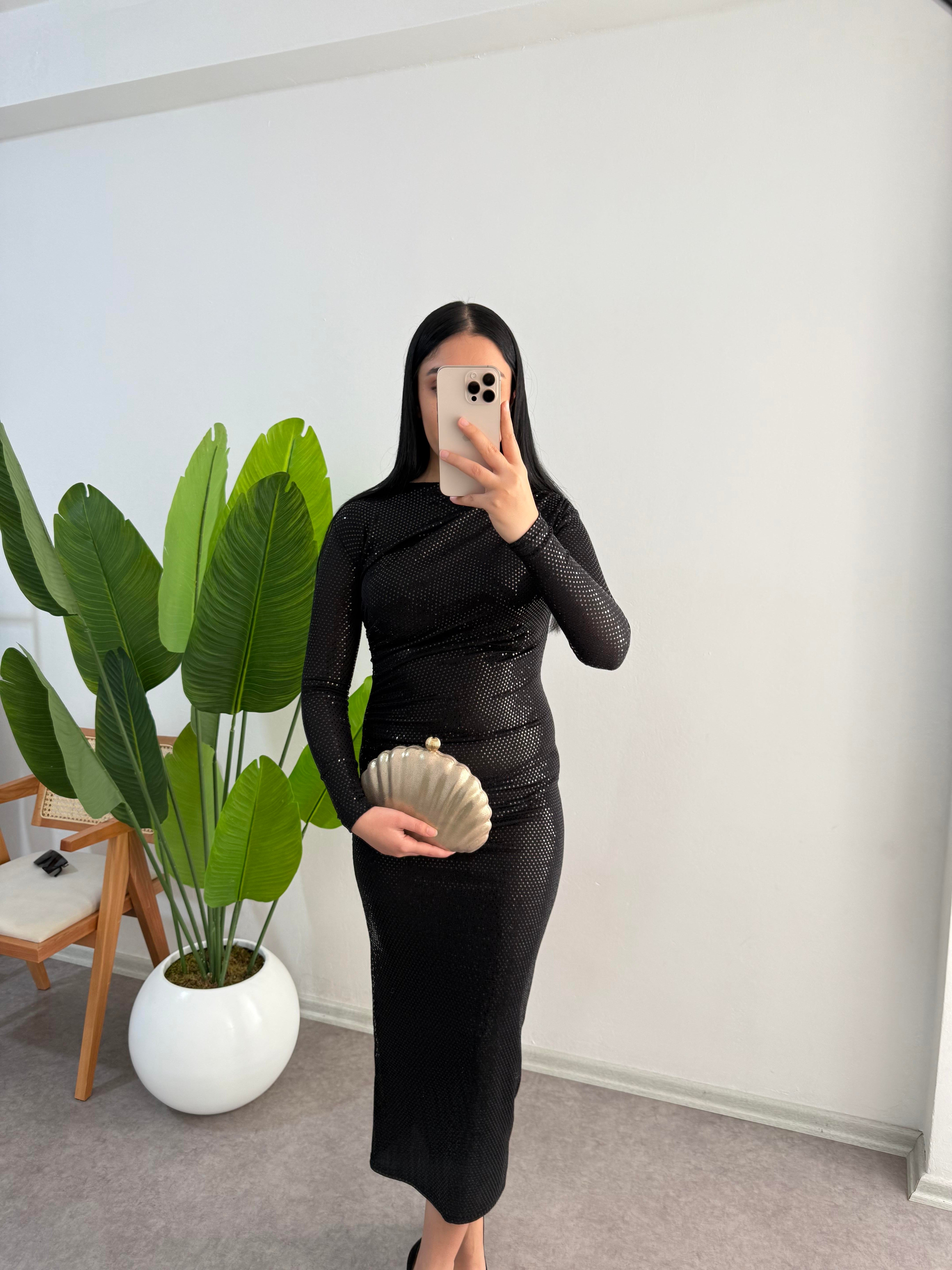 Vegas Payetli Siyah Elbise