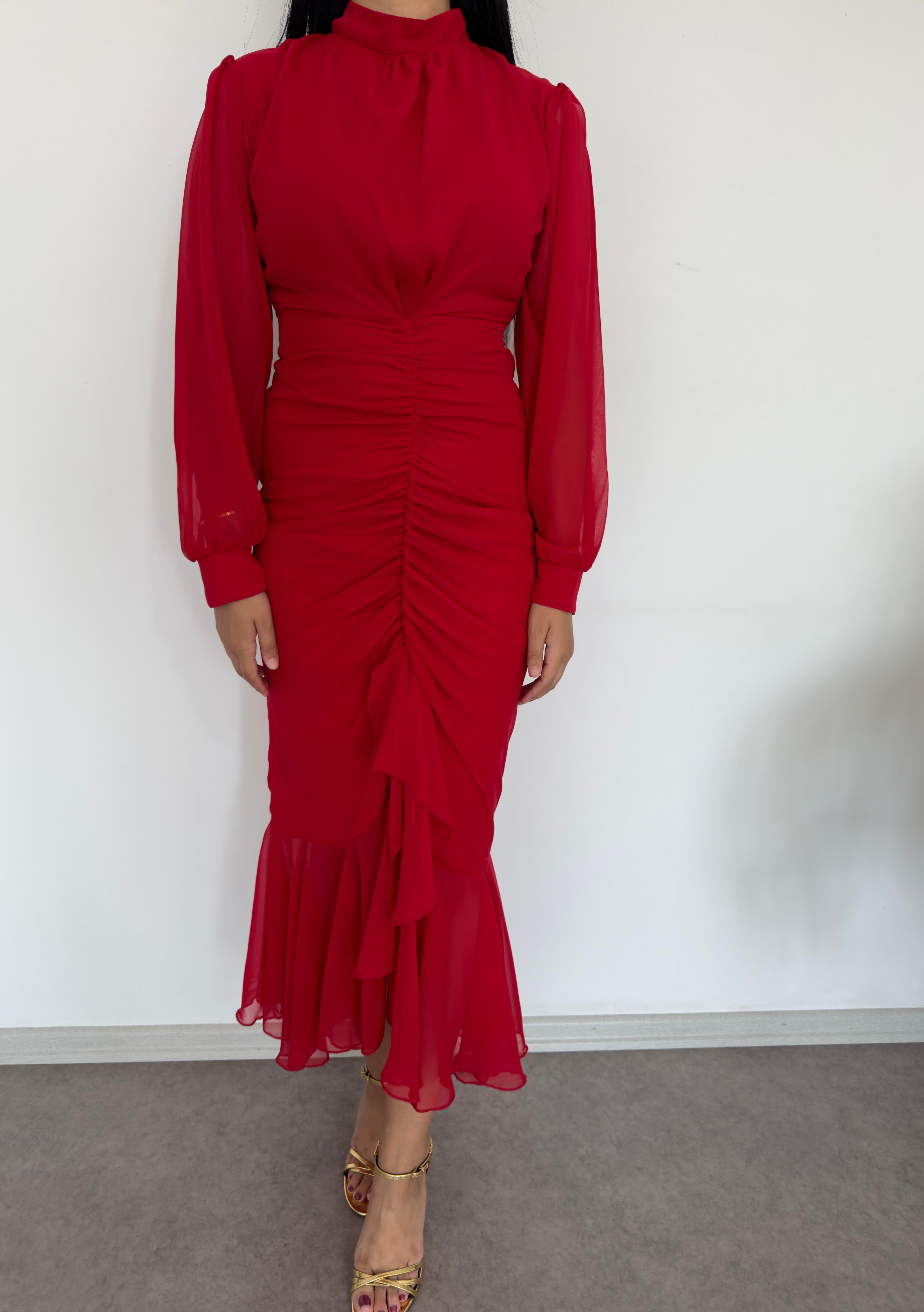 Vera Kırmızı Şifon Elbise