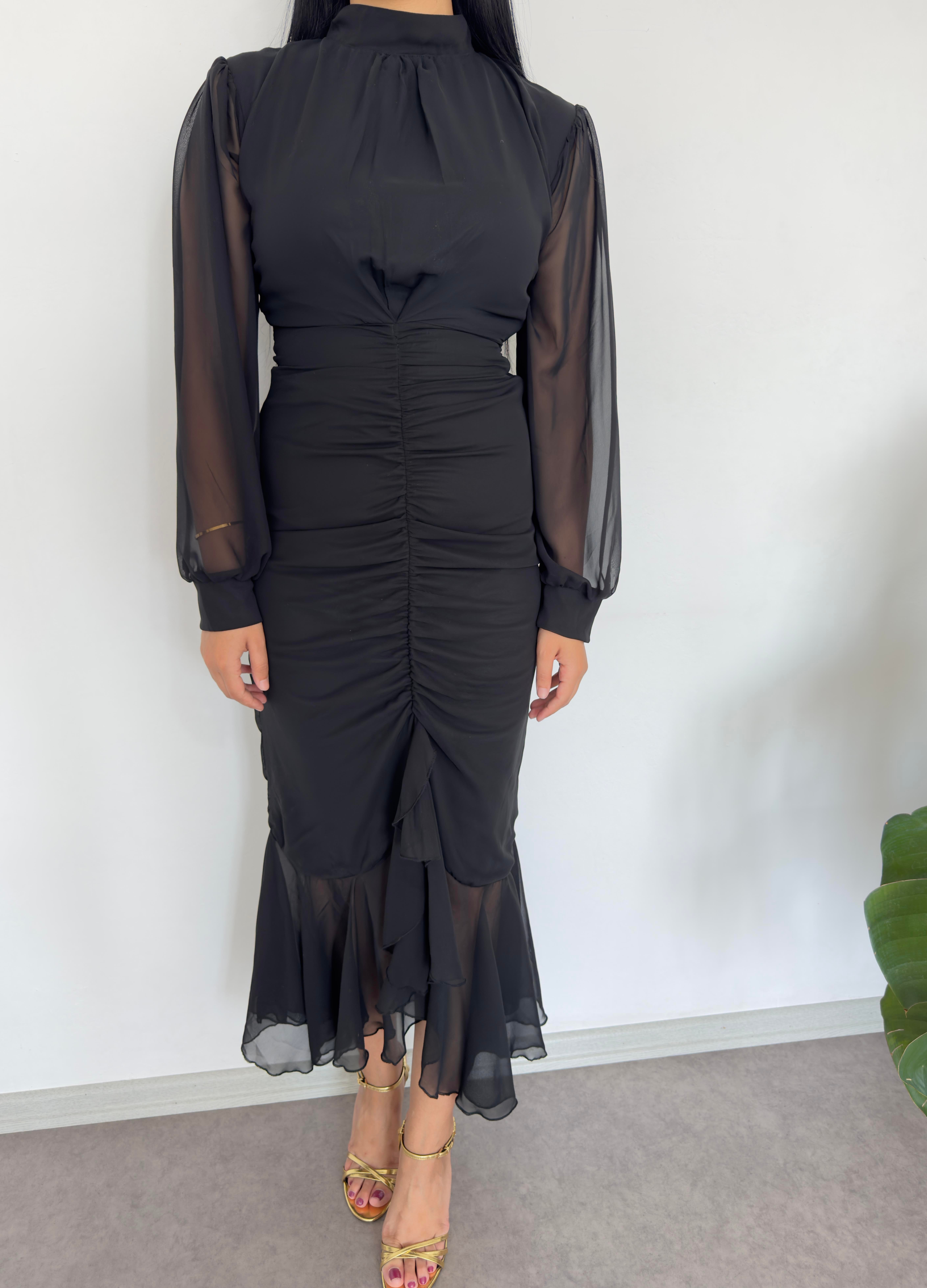 Vera Siyah Şifon Elbise