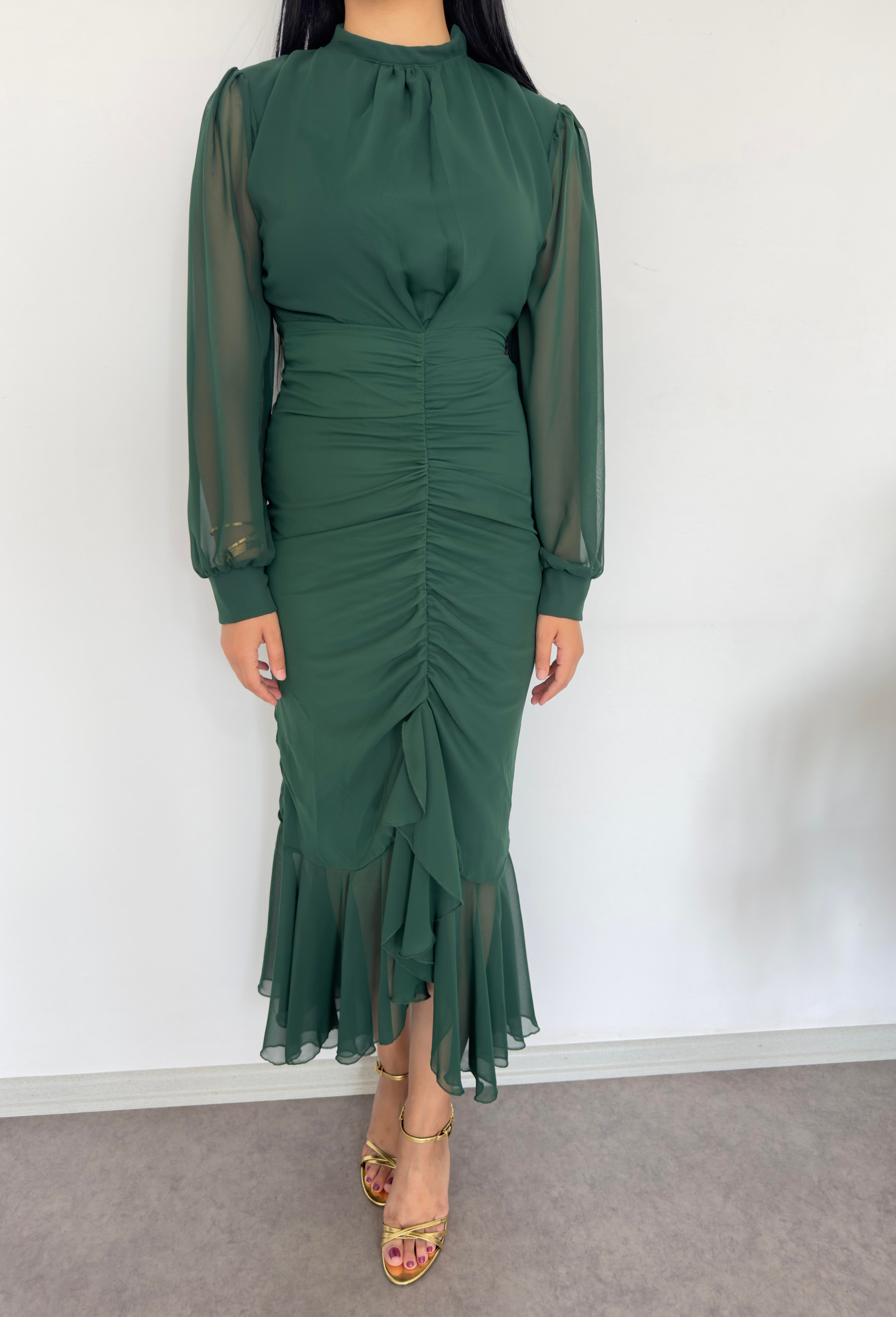 Vera Yeşil Şifon Elbise