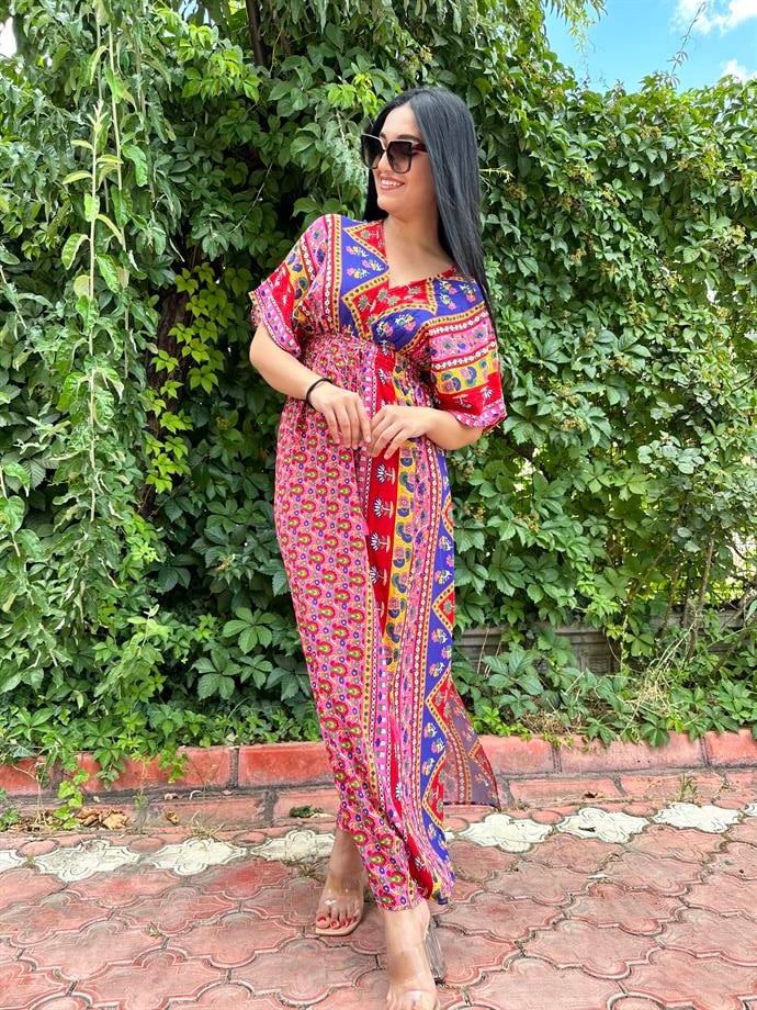 Viskon desenli elbise