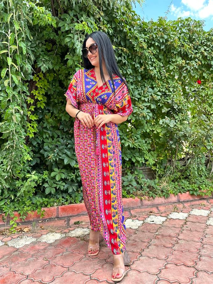 Viskon desenli elbise