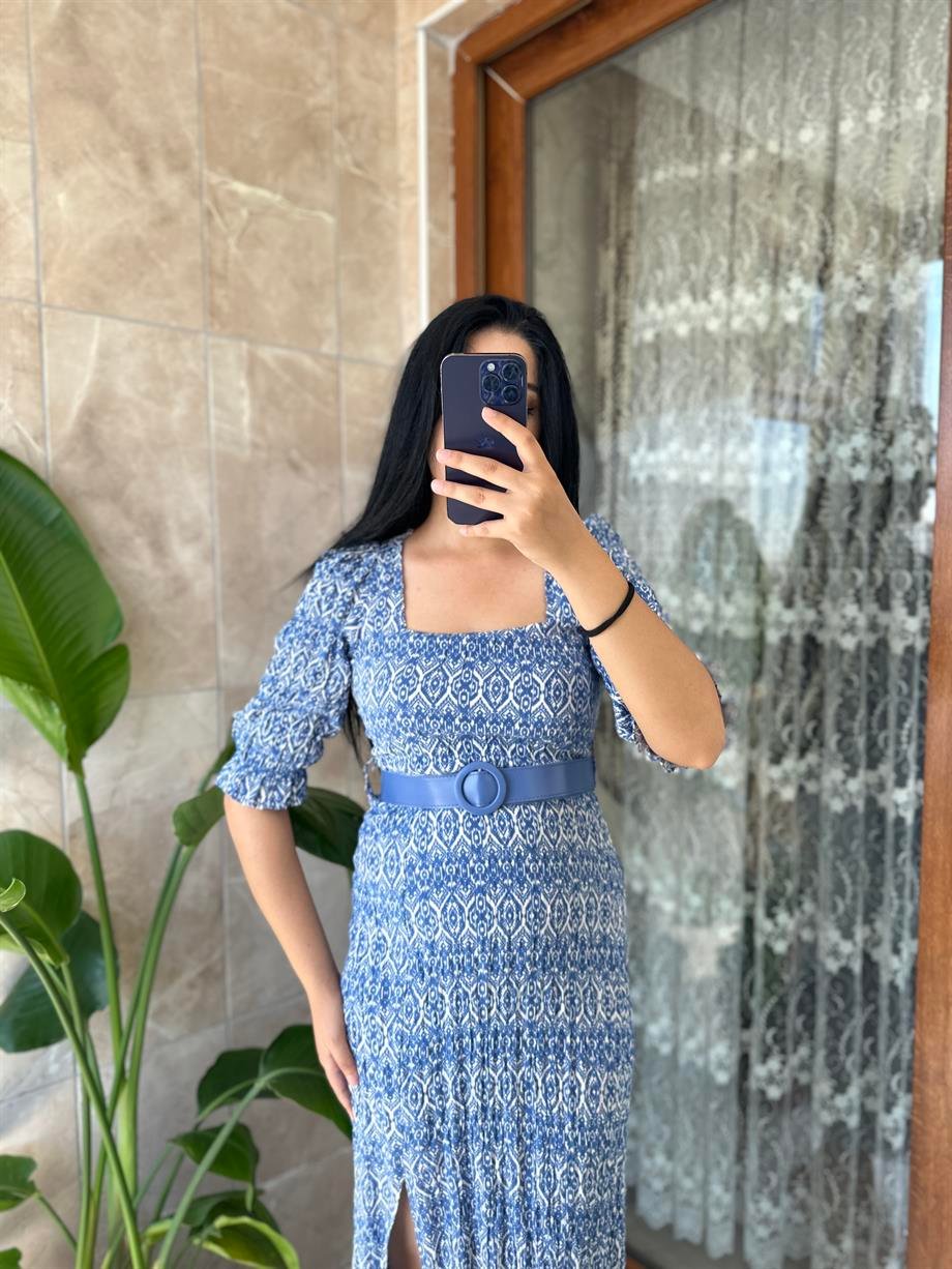 Viskon elbise kemerli