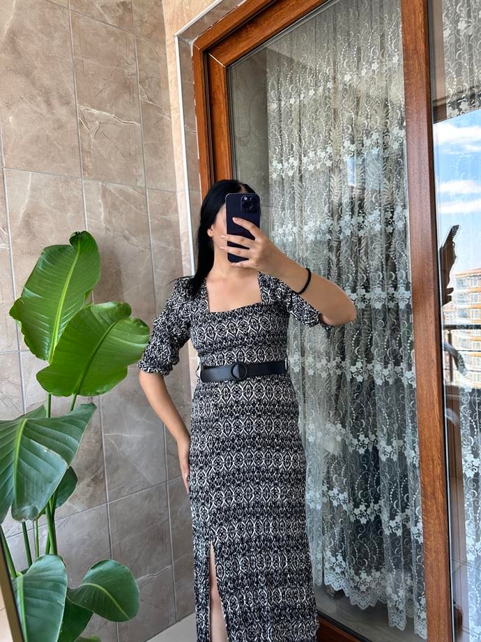 Viskon elbise kemerli