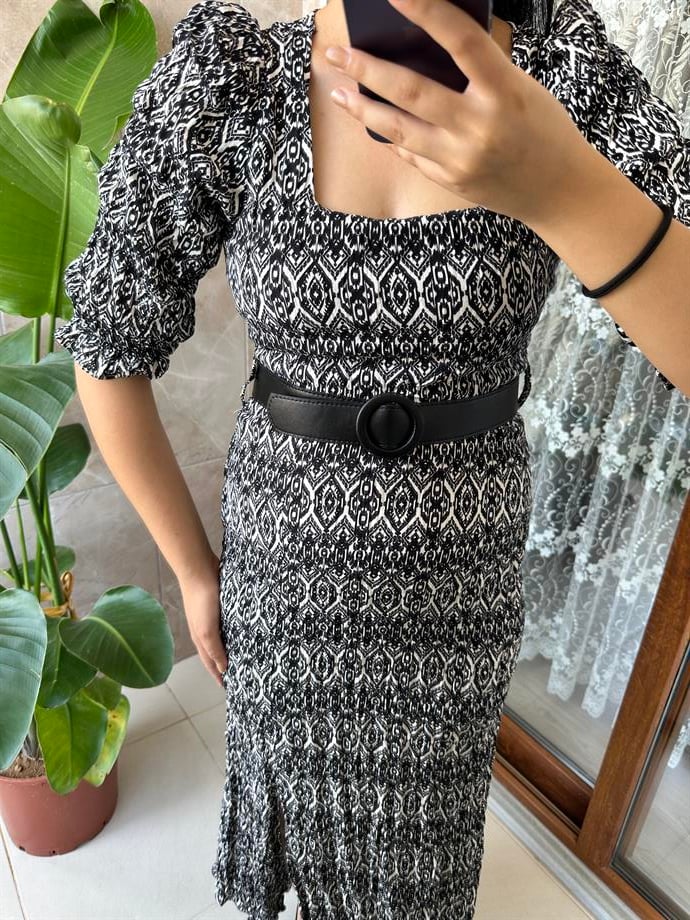 Viskon elbise kemerli