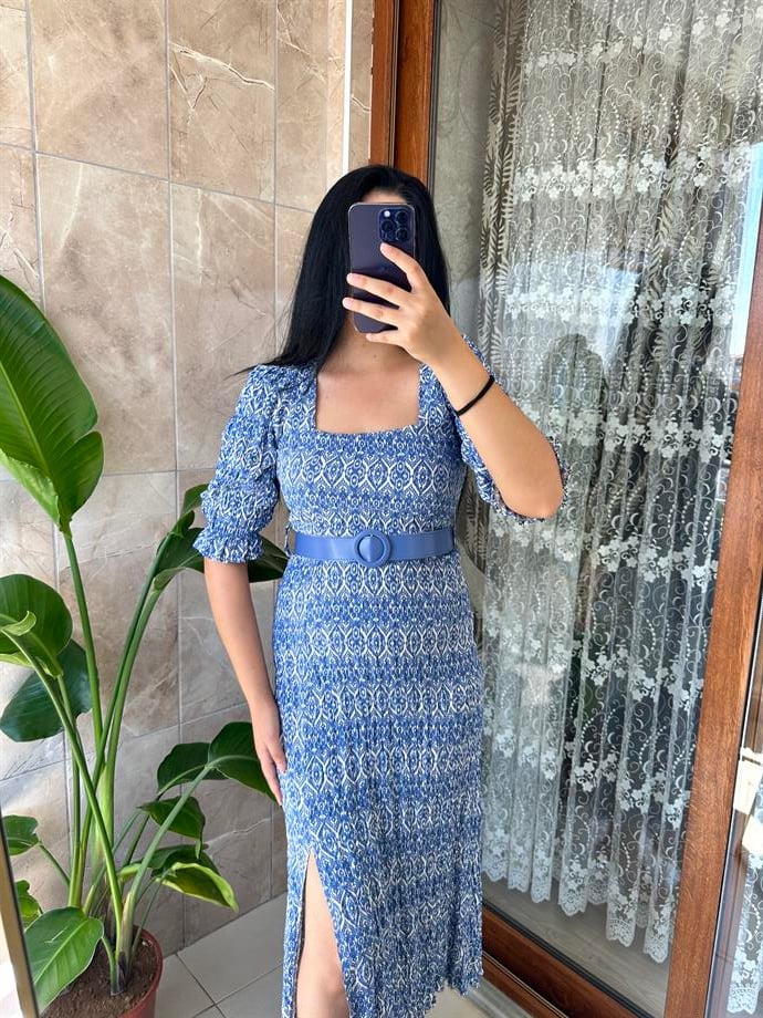 Viskon elbise kemerli