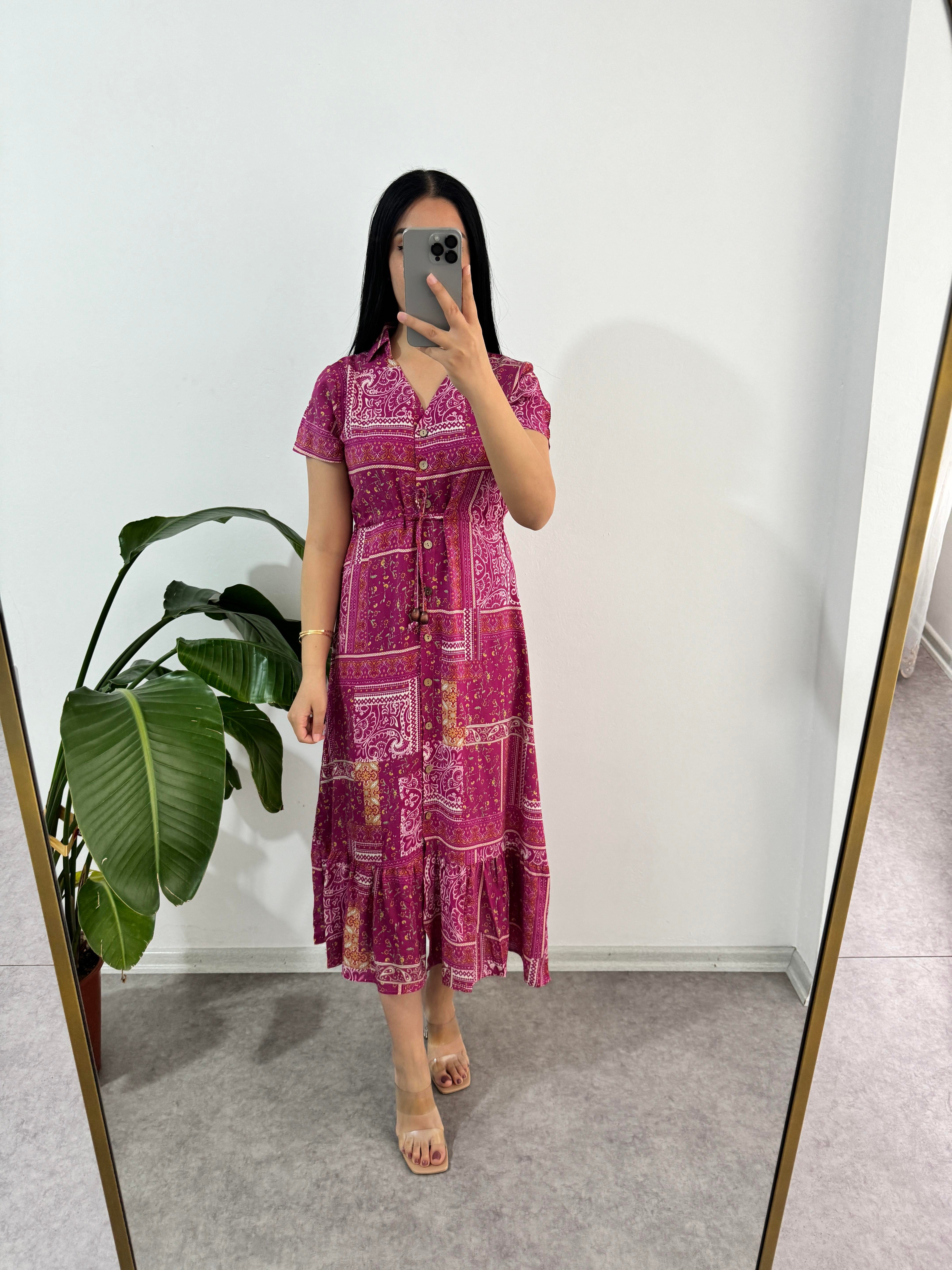 Viskon Kumaş Pembe Elbise 