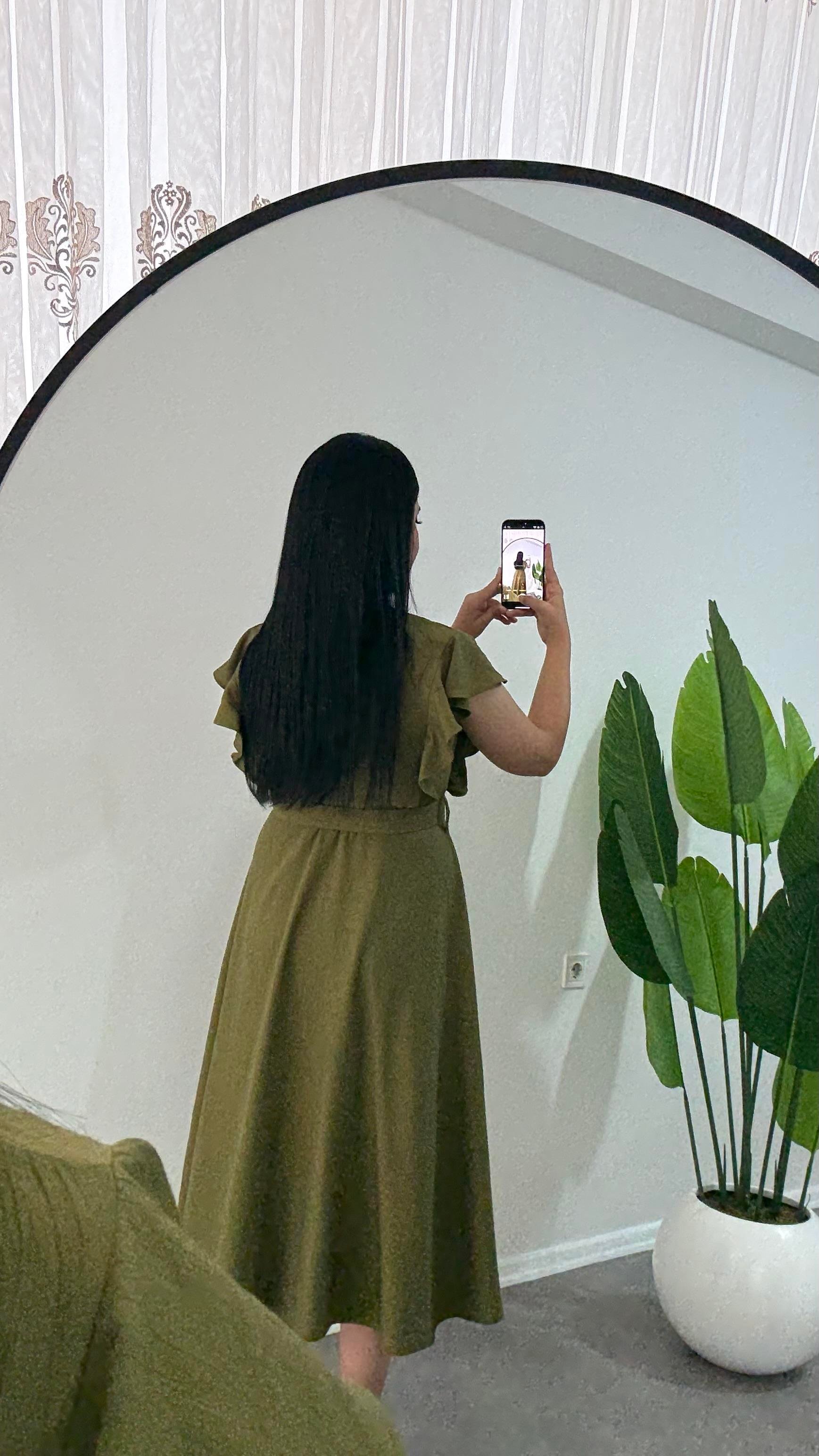 Volanlı Yeşil Solin Elbise