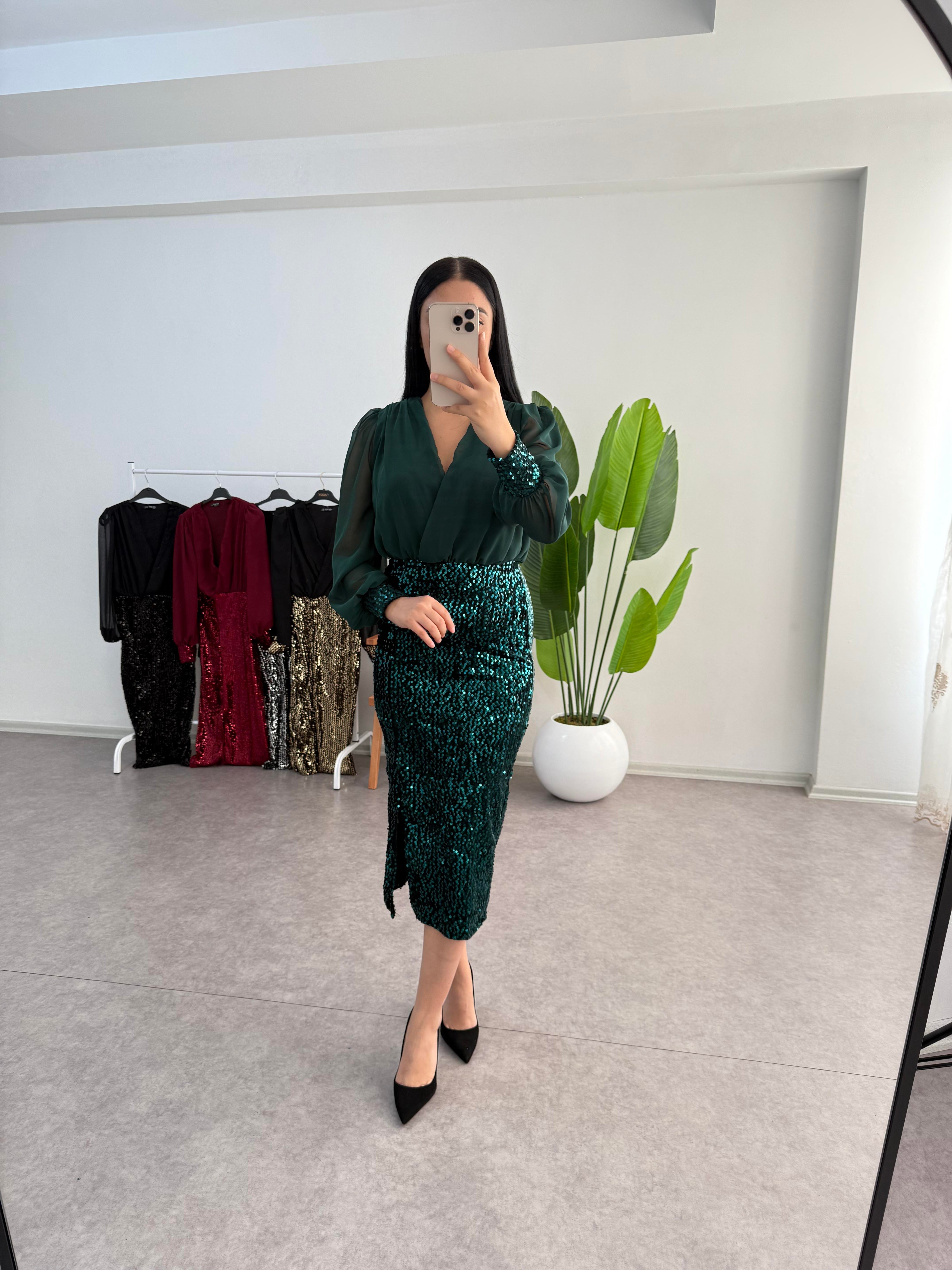 Yeşil Payetli Elbise