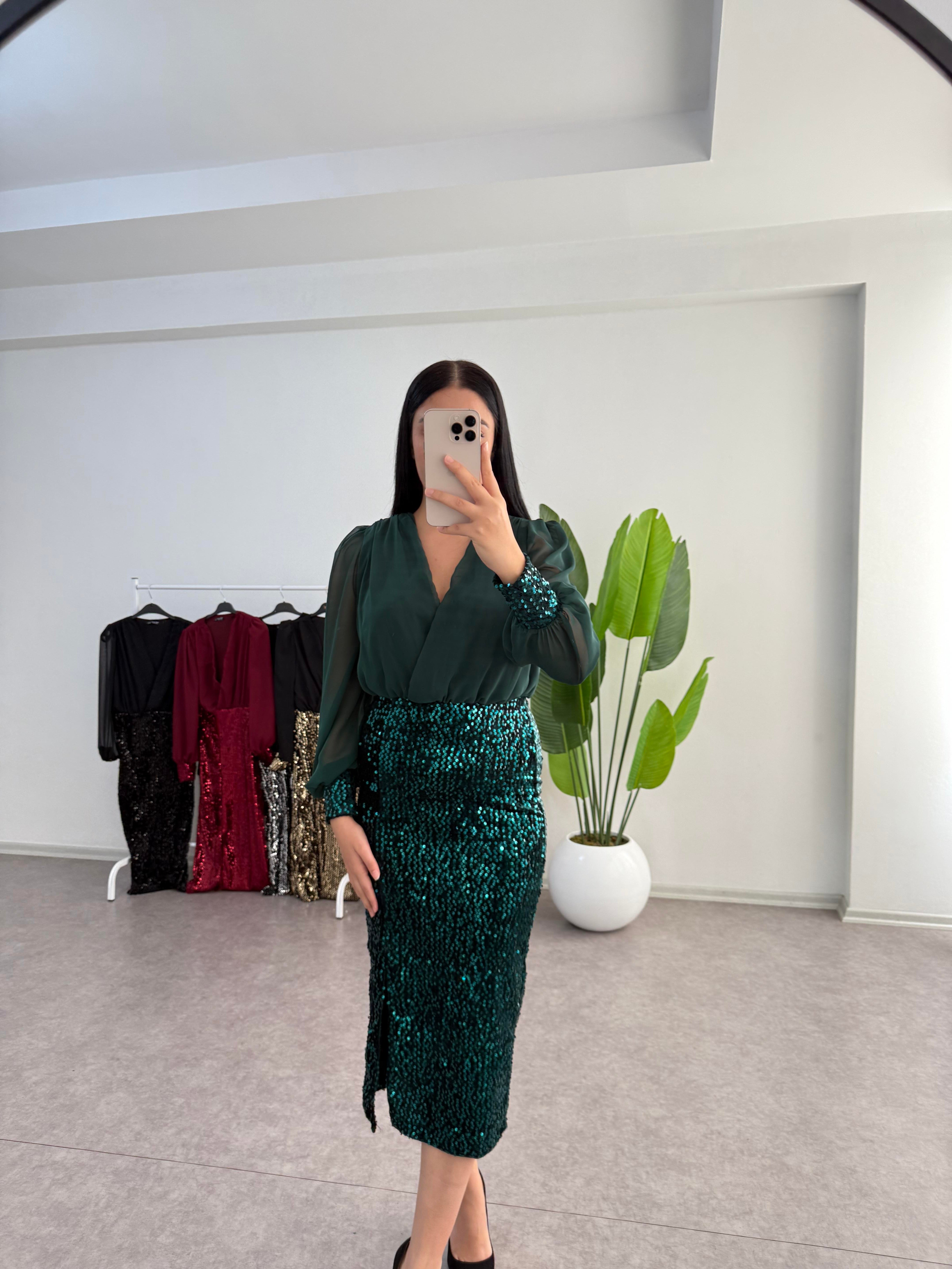 Yeşil Payetli Elbise