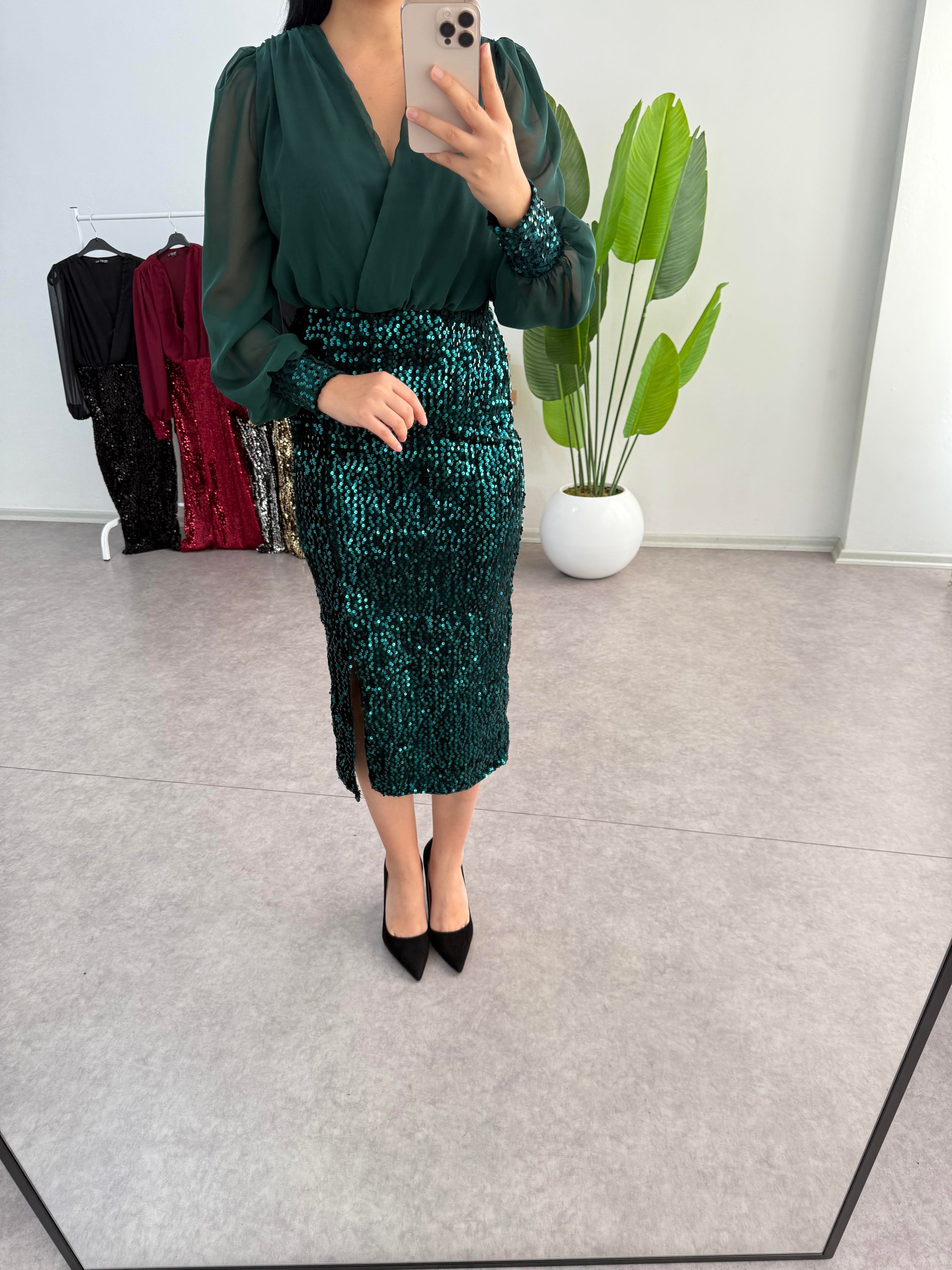 Yeşil Payetli Elbise