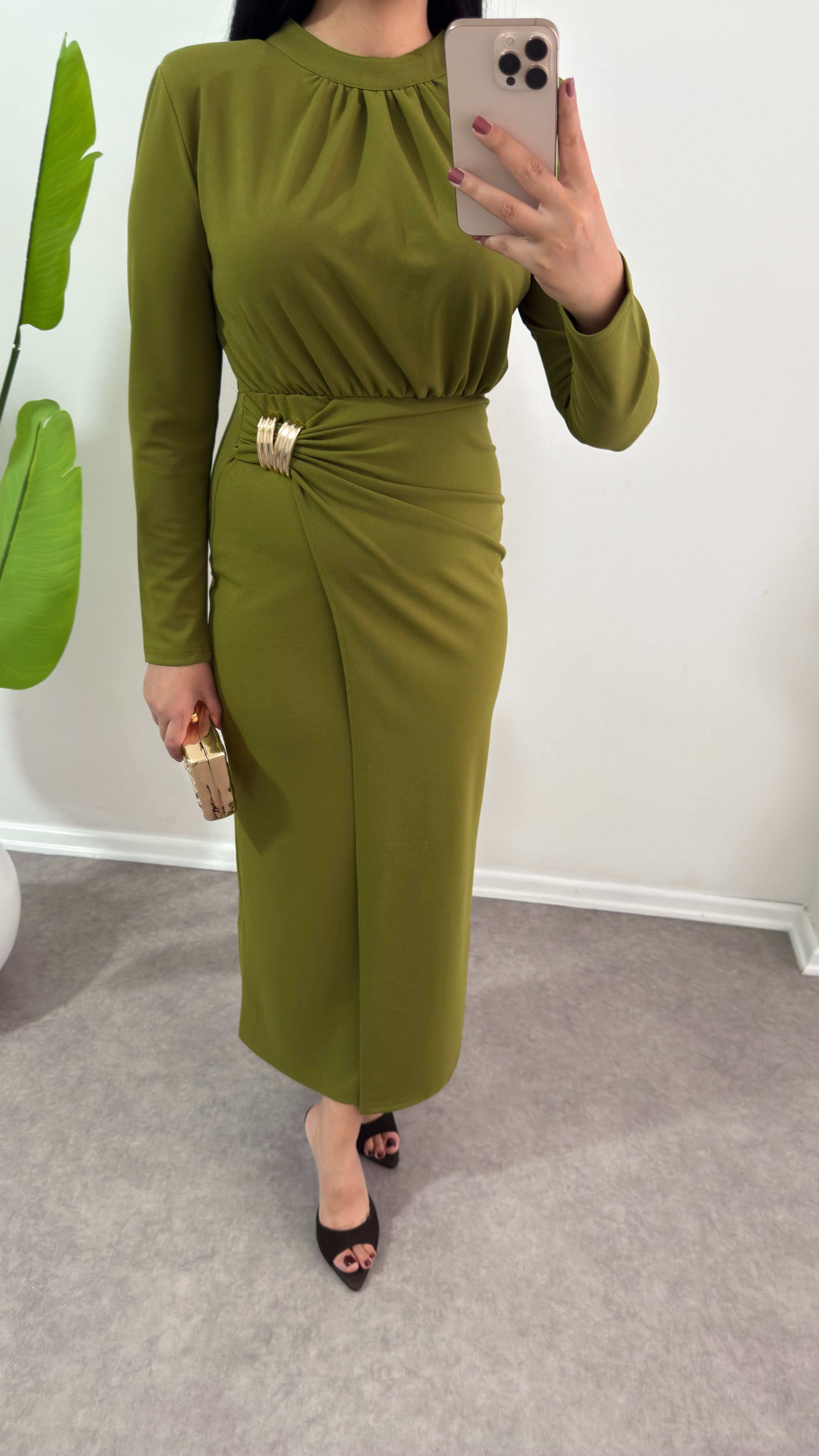 Yeşil Sever Krep Elbise