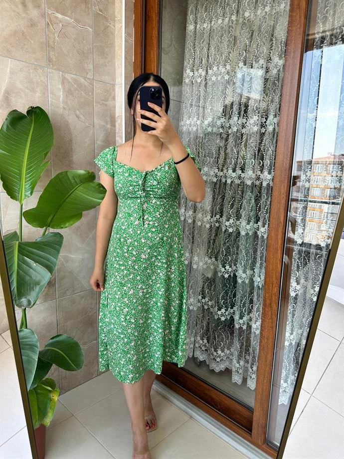 Yeşil viskon elbise