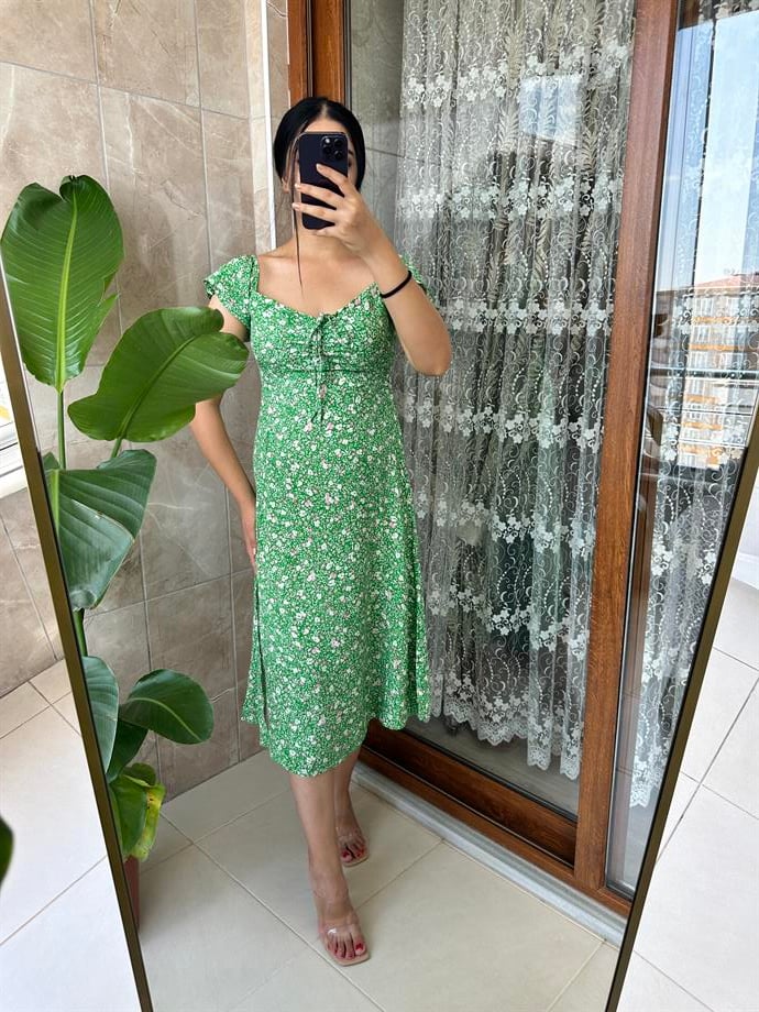 Yeşil viskon elbise