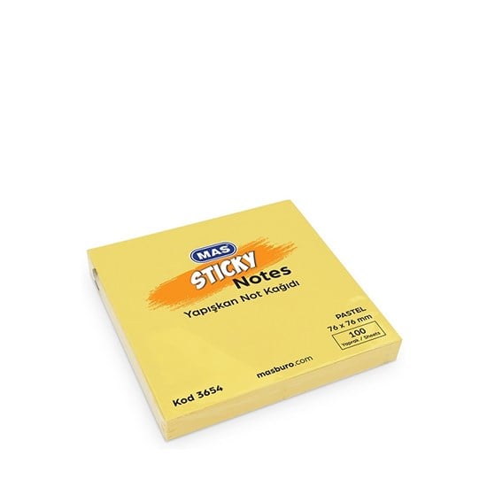 MAS 3654 YAPIŞKANLI NOT KAĞIDI 76x76 PASTEL 100LÜ SARI
