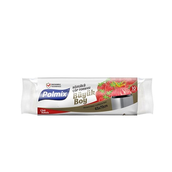 POLMİX 143 BÜYÜK 65x70 10'LU ÇİLEK BÜZGÜLÜ ÇÖP POŞETİ *30