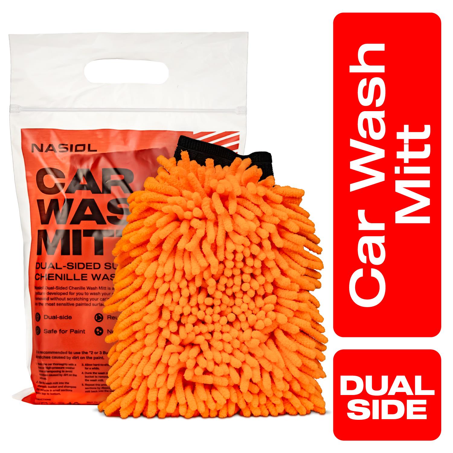 Nasiol Double Sided Microfiber Super Soft Chenille Car Wash Mitt-Scratch Free Cleaning