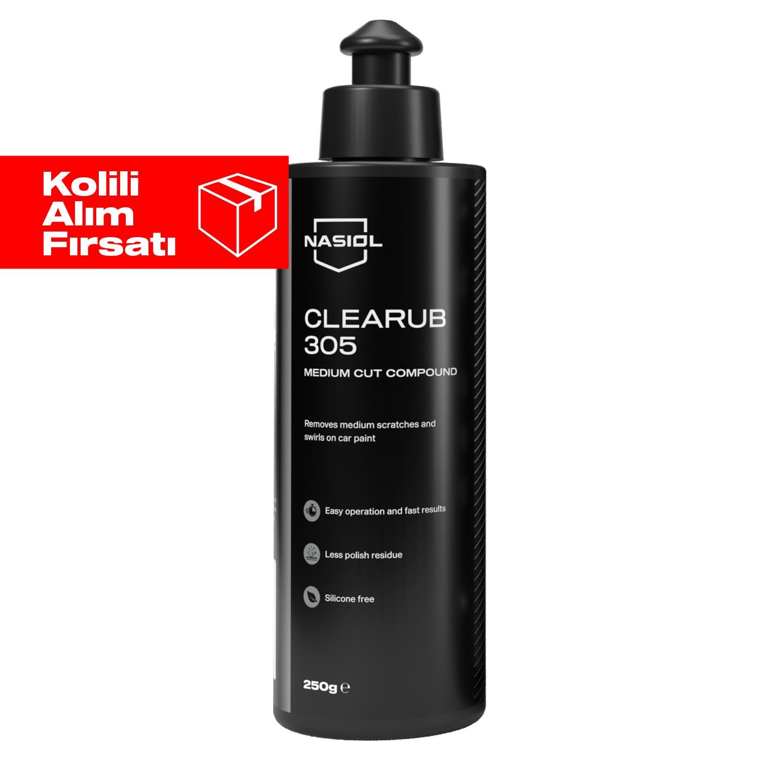 Nasiol Clearub 305 Orta,Ağır Çizik Giderici Polisaj Pastası-Pasta Cila-250gr 12'li Set (Kolili)