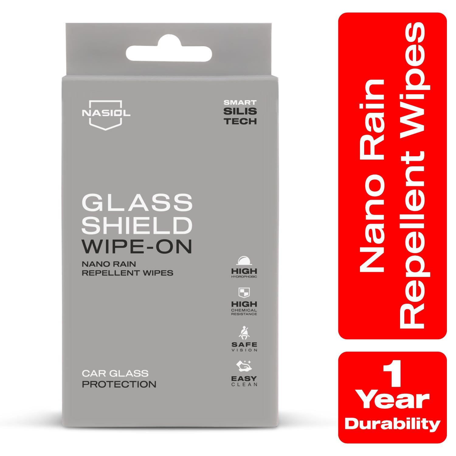 Nasiol Glasshield Wipe-On Nano Rain Repellent Wipes-Glass Surface Ceramic Coating-1 Year Durability