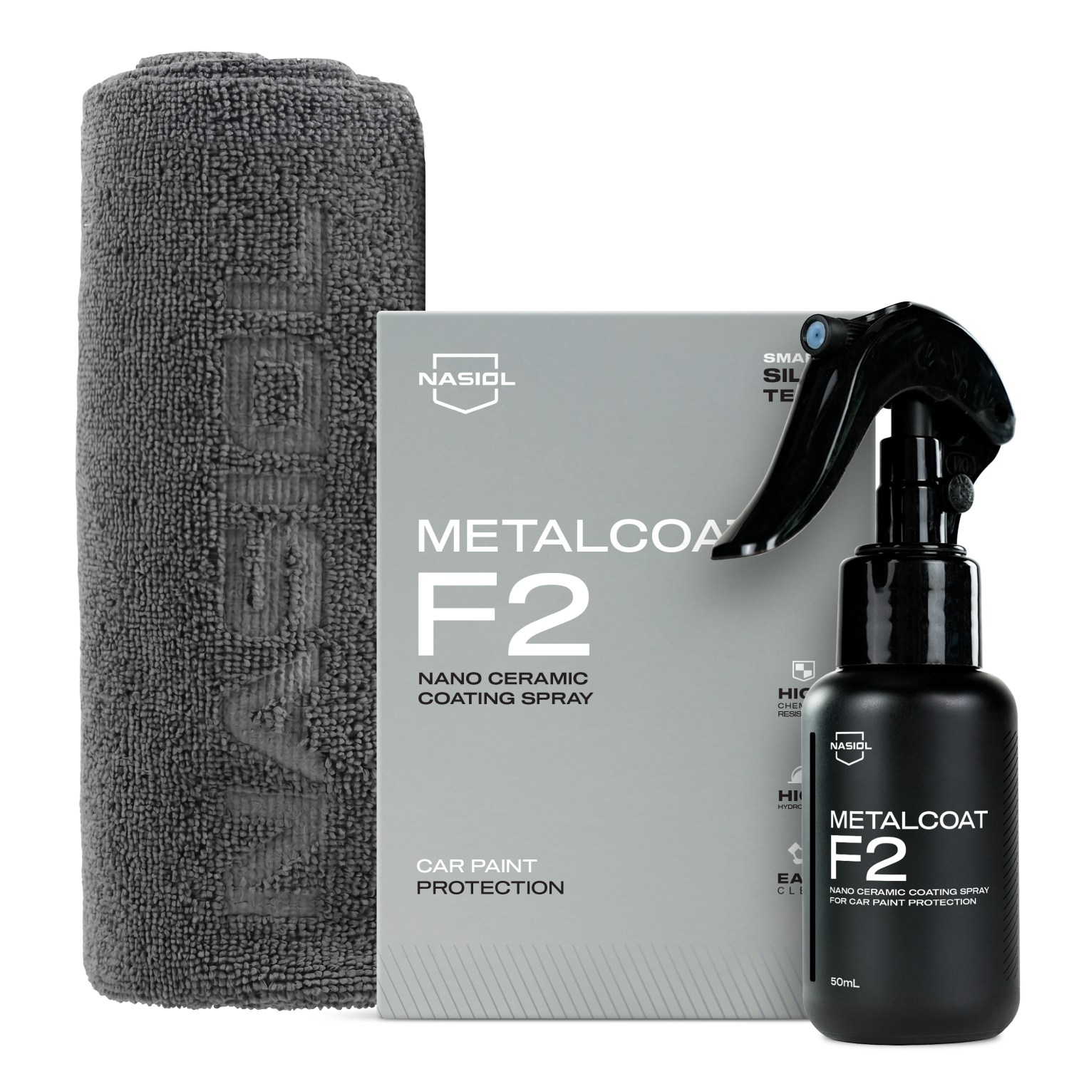 Nasiol Metalcoat F2 Car Spray Nano Ceramic Coating and Microfiber Detailing Cloth(2Qty) Set-Advantage Package