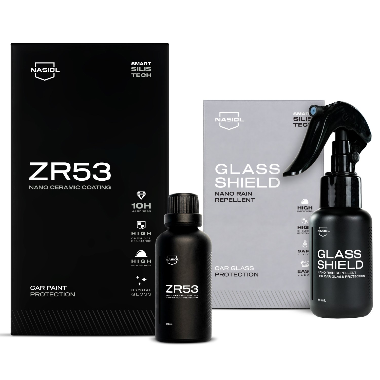 Nasiol ZR53 Car Nano Ceramic Coating,Paint Protection and Glasshield Nano Rain Repellent Spray Set-Advantage Package