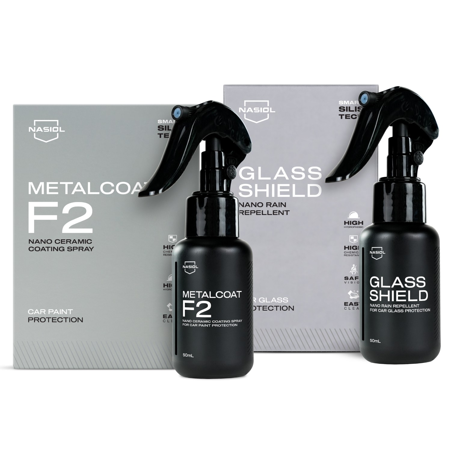 Nasiol-SET 25-Metalcoat F2 Araç Sprey Nano Seramik Kaplama ve Glasshield Nano Yağmur Kaydırıcı Sprey Seti