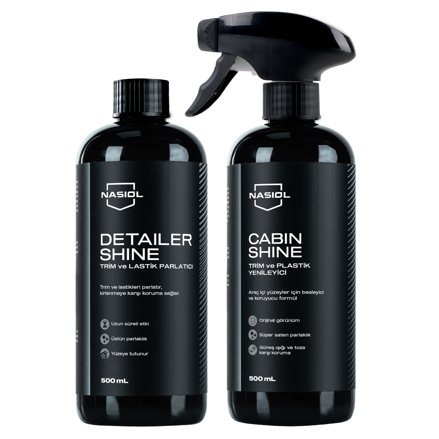 Nasiol Cabinshine Trim and Plastic Restorer and Detailershine Tire Shine Set-Advantage Package