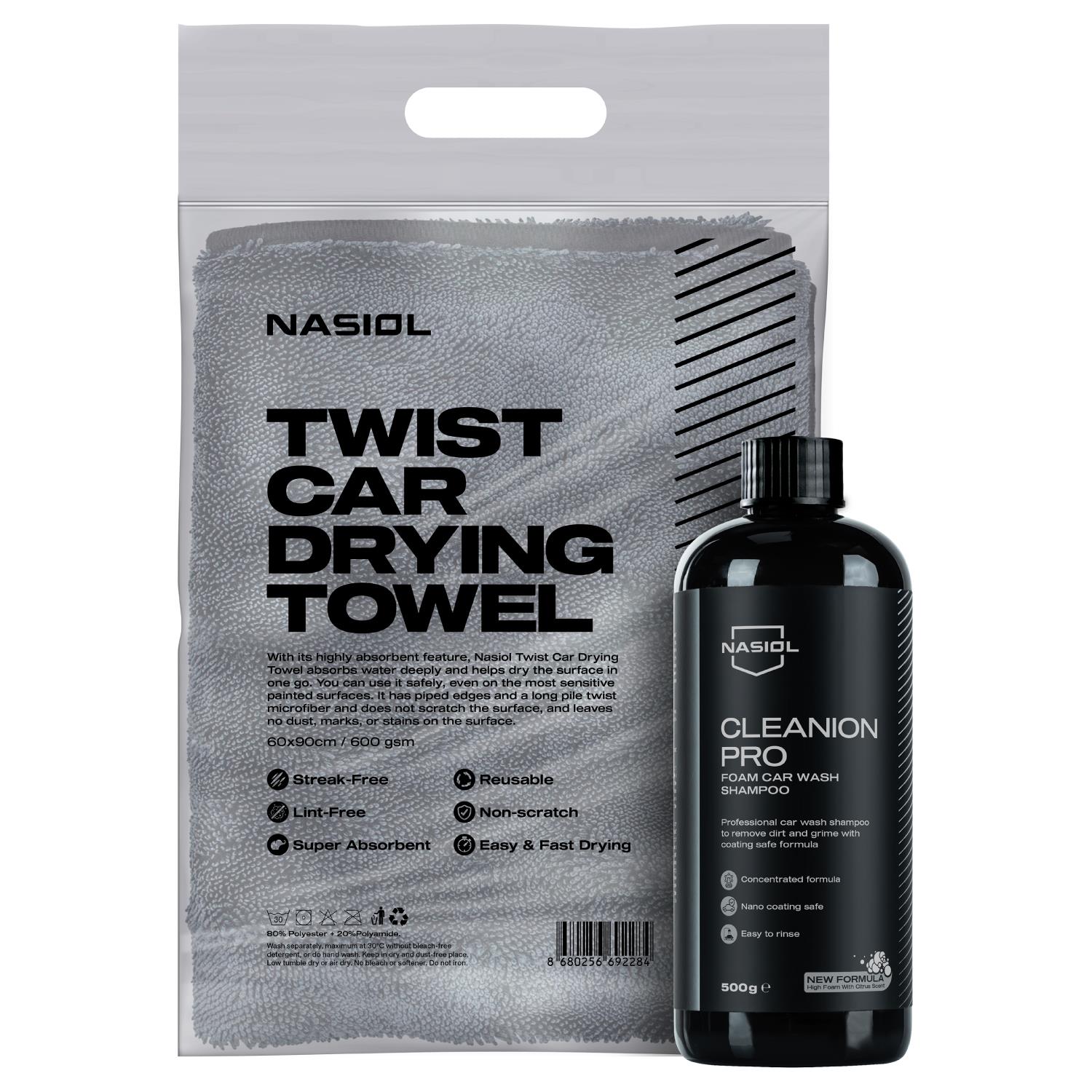Nasiol-SET 34-Microfiber Car Drying Towel 23x35inch and Car Wash Shampoo Set