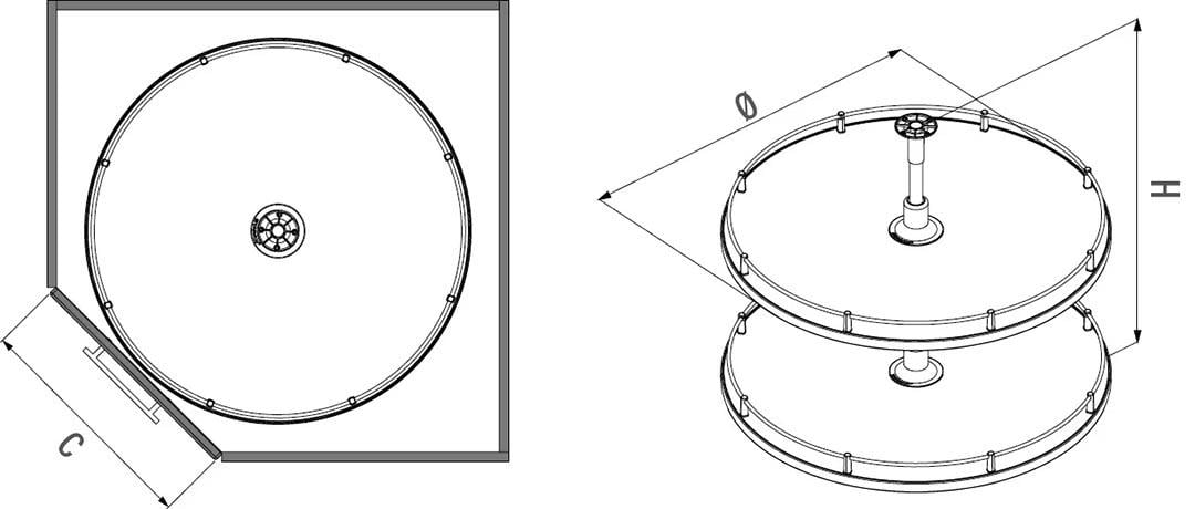 4 / 4 Borusuz Ahşap Tablalı Döner Sepet Takımı - S3053