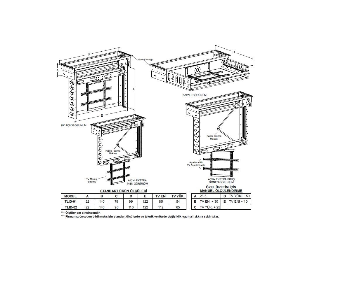 50 İnç Tavan Lift Ekstra İnen Dönen Lcd Led Plazma Tv Mekanizması