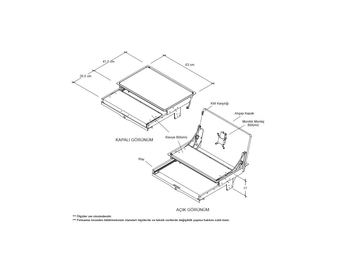 Active Desk Gizli Lcd Led Monitör Mekanizması