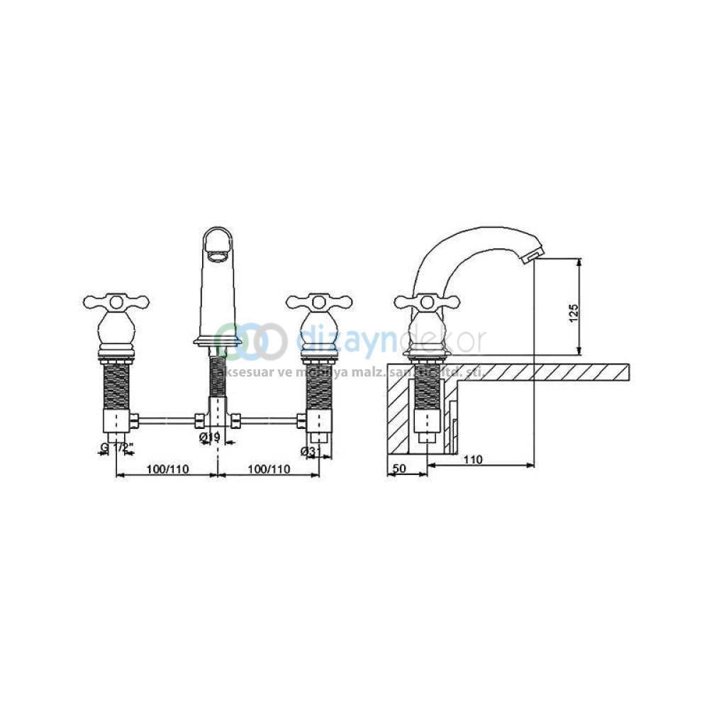 Altın 3 Delikli Lavabo Bataryası 290661