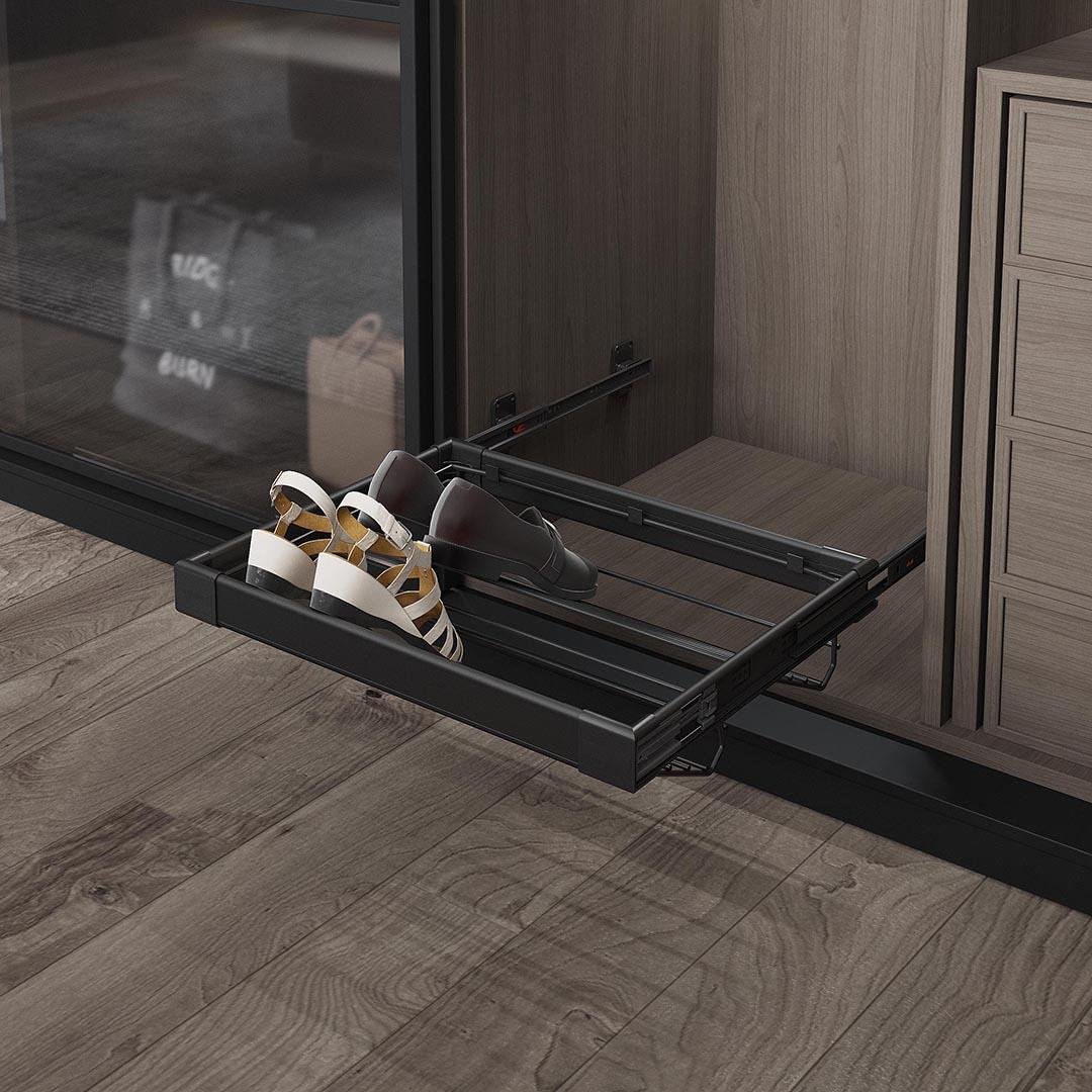 Antrasit Yan Bağlantılı Frenli Teleskopik Raylı Alüminyum Ayakkabılık S6261-6264