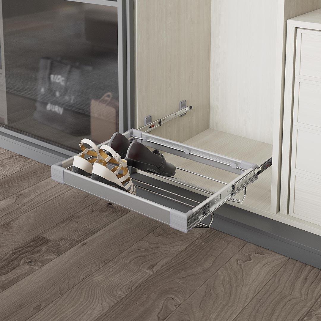 Antrasit Yan Bağlantılı Frenli Teleskopik Raylı Alüminyum Ayakkabılık S6261-6264