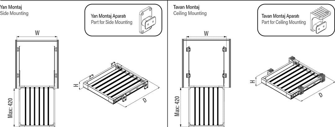 Antrasit Yan Bağlantılı Teleskopik Raylı Alüminyum Pantolonluk S6201-6204