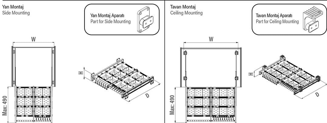 Antrasit Yan Bağlantılı Teleskopik Raylı Aksesuarlık Seti S6326-6329