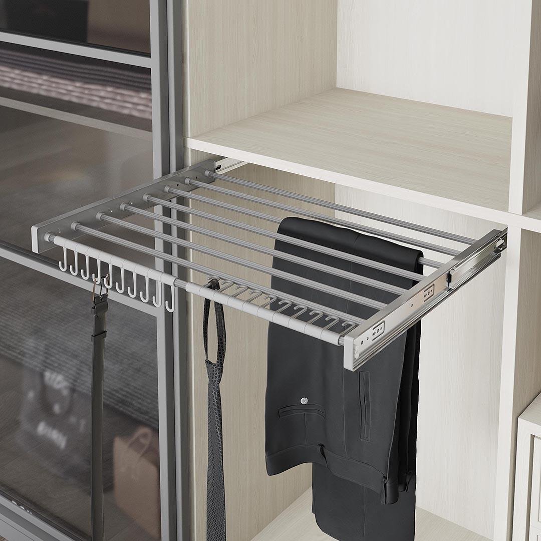 Antrasit Yan Bağlantılı Teleskopik Raylı Pantolonluk Kemer, Kravat Askılı S6301-6308