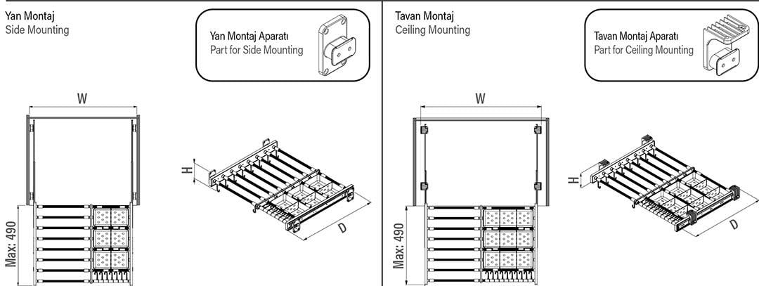 Antrasit Yan Bağlantılı Teleskopik Raylı Kutulu Eteklik S6317-6319