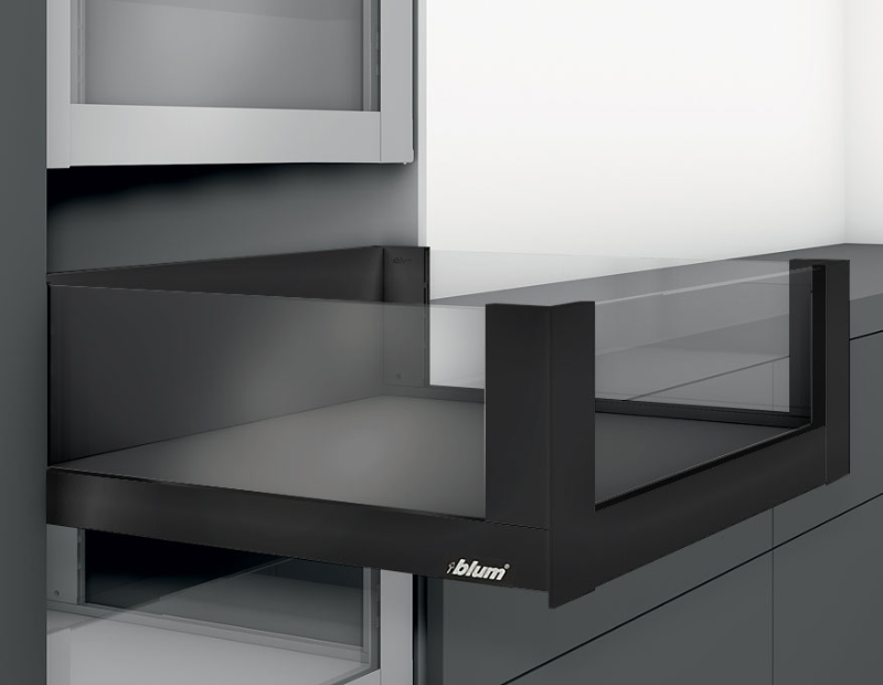Blum İç Kiler Çekmecesi Legrabox Free C Yüksek Camlı Yanak Önü Camlı 35 cm. Frenli Blumotion Orion Gri Antrasit