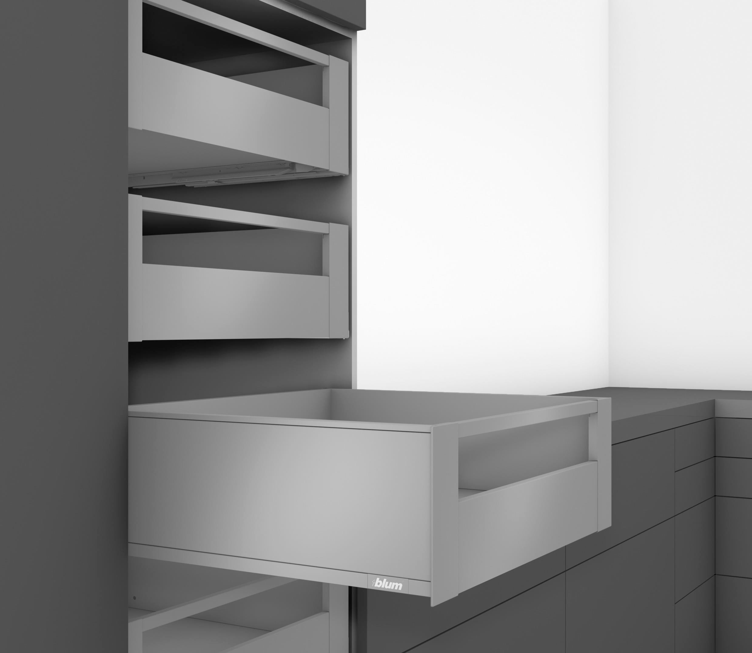 Blum İç Kiler Çekmecesi Legrabox Pure C Yüksek Yanak Önü Camlı 35 Cm. Frenli Blumotion Orion Gri Antrasit
