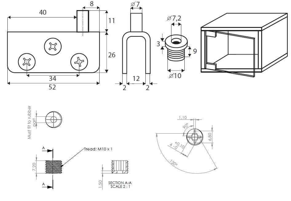 Cam Kapak Menteşesi U Tipi Paslanmaz Çelik 8 Mm