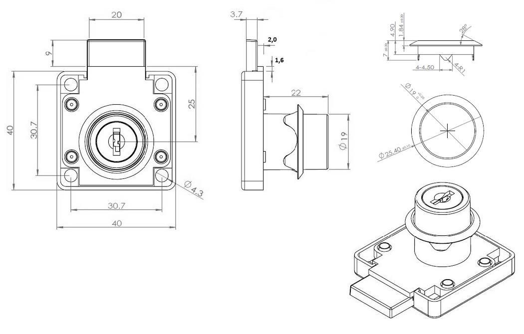 Çekmece Kiliti Kare Tabanlı 138-22