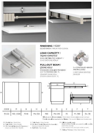 Çekmeceden Açılır Gizli Mutfak Masa Mekanizması Seti