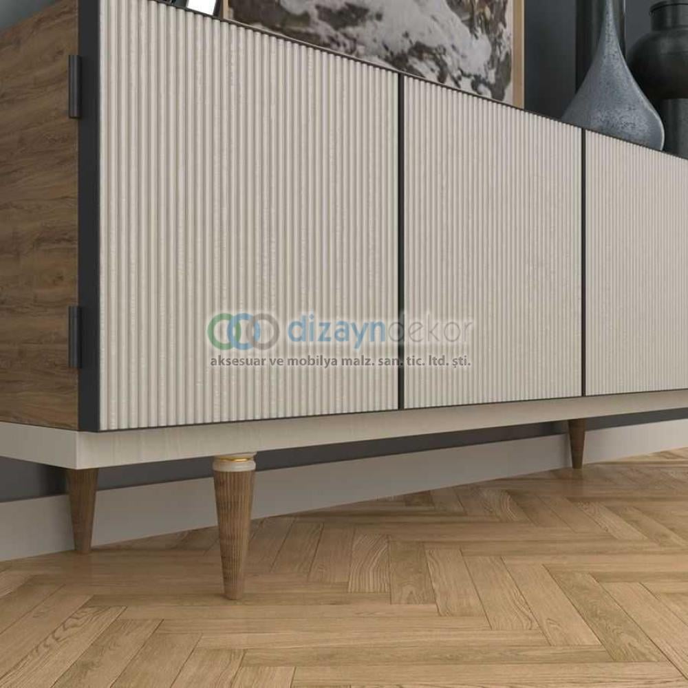 Çizgili Dolap Ayağı Altın Beyaz 23 Cm