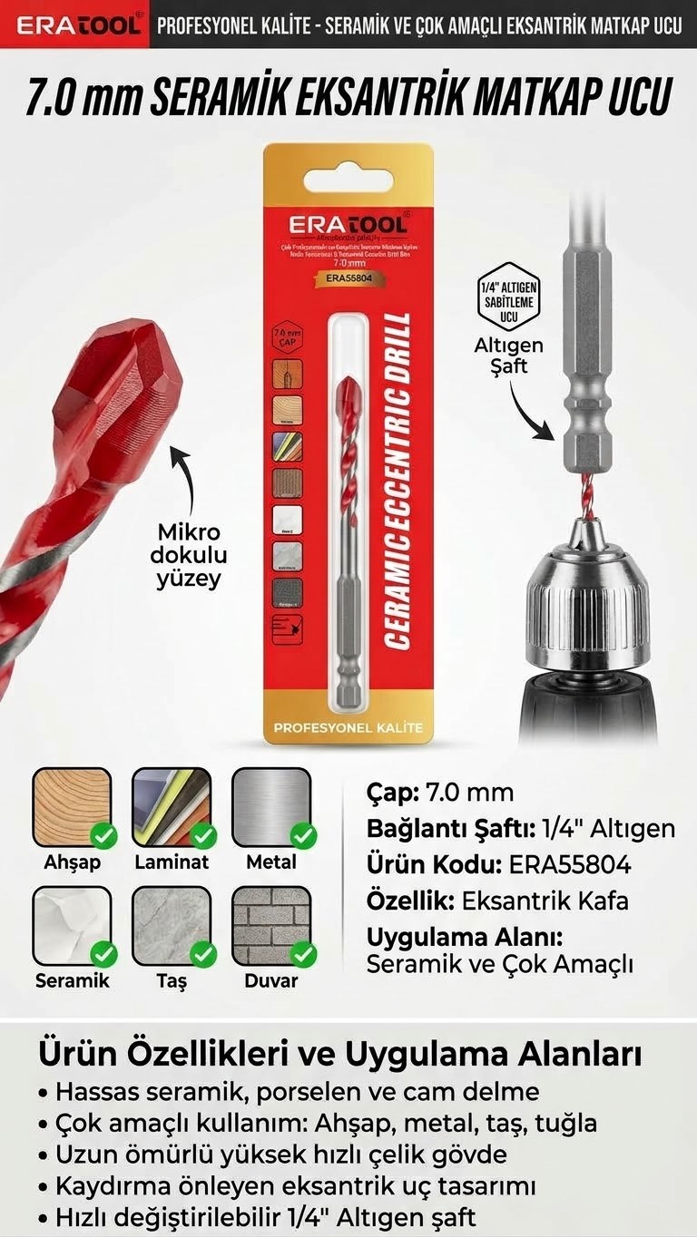 Eksantrik Matkap Ucu Kablo Sıyırıcılı 7,0 Mm