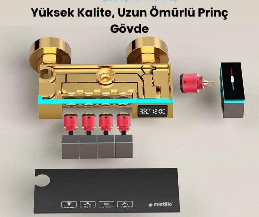 Fonksiyonel Tepe Duşlu Piyano Sürgülü Duş ve Batarya Takımı Mat Siyah