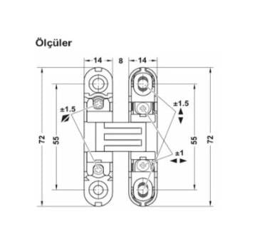 Gizli Ayarlı Kapı Kapak Menteşesi Beyaz 72 X 14